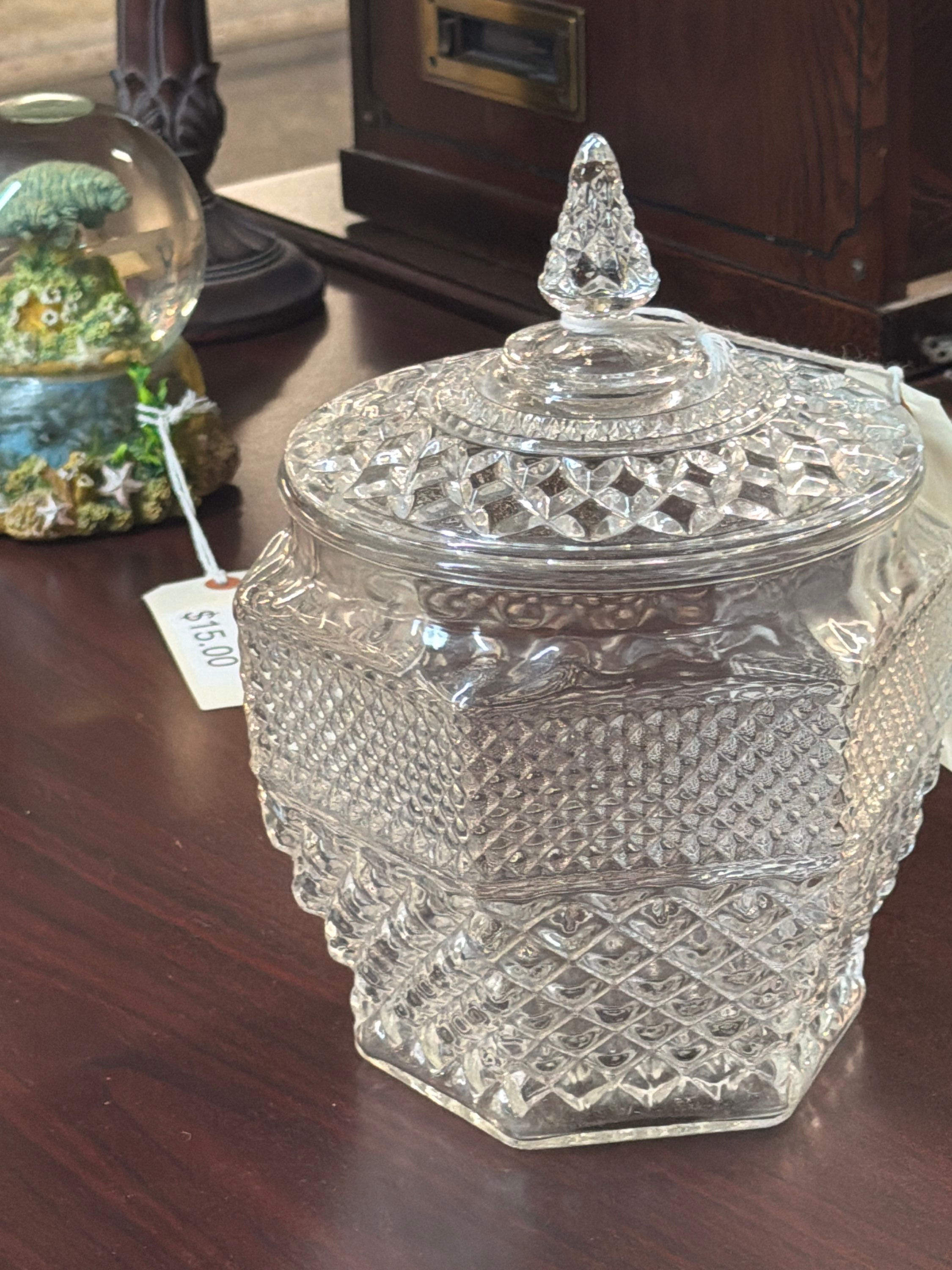 VINTAGE COOKIE JAR ANCHOR HOCKING WEXFORD "CRISS CROSS" PATTERN