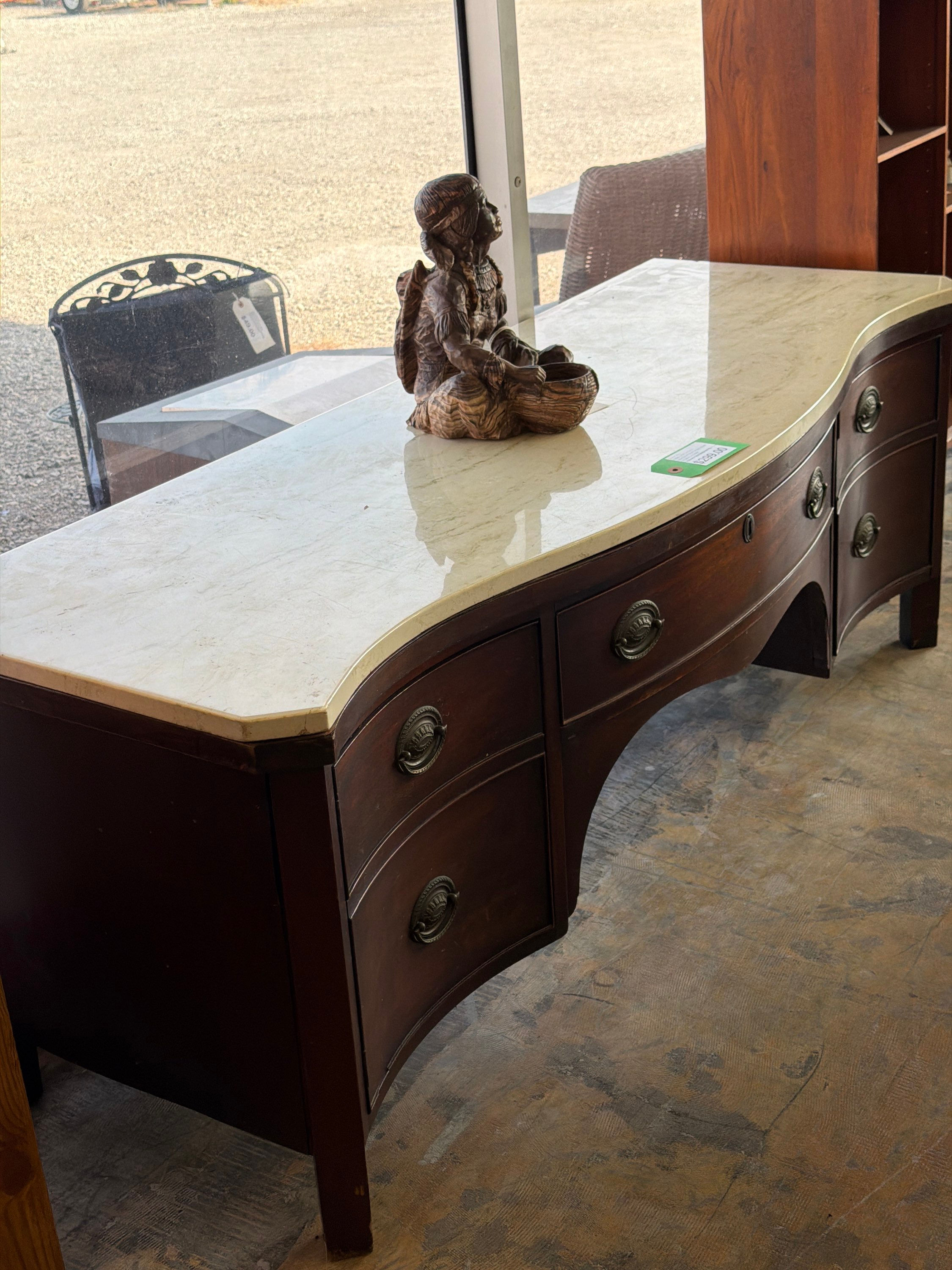 MARBLE  TOP VINTAGE MAHOGANY SERPENTINE FRONT DOUBLE DRESSER