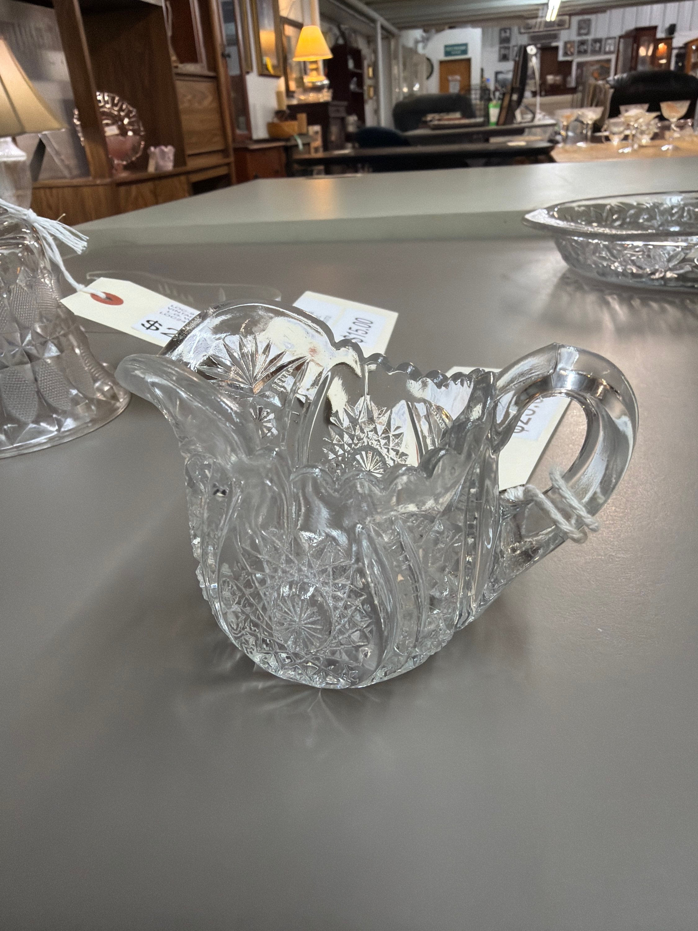 3" VINTAGE CRYSTAL CREAMER OVSL STAR #300 EAPG 1850-1900