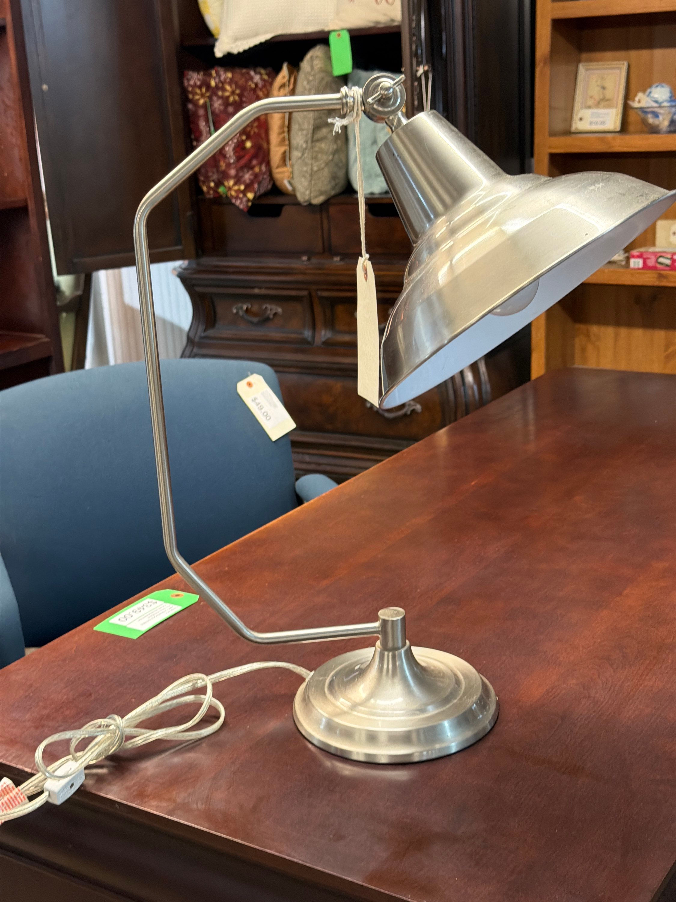 SILVER DESK LAMP WITH ADJUSTABLE ARM