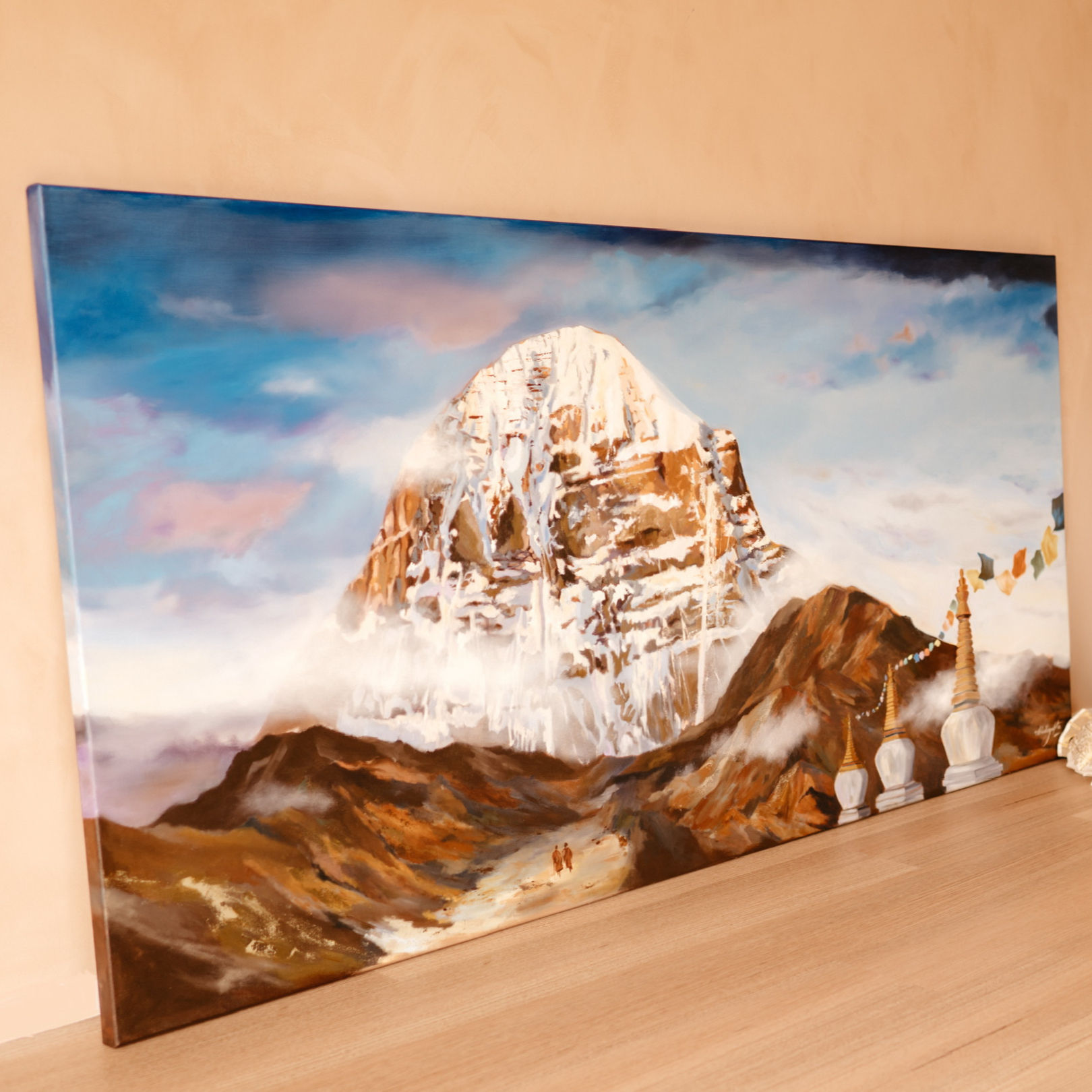 Original Oil Painting of Mount Kailash Painting with Stupas