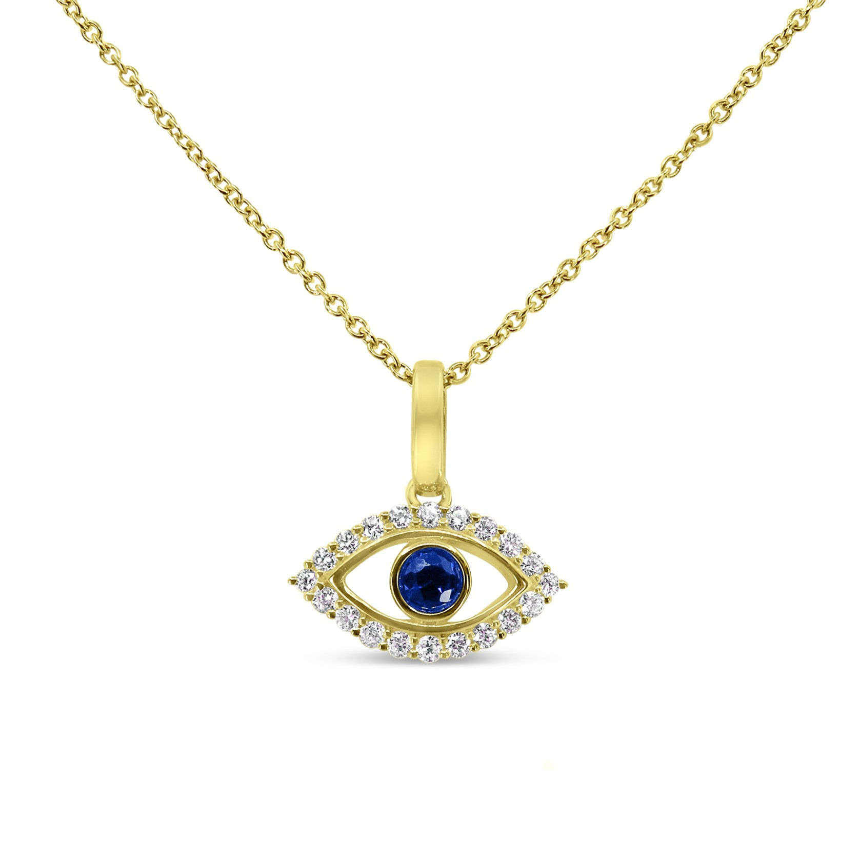 18K Yellow Gold Evil Eye Necklace With Sapphire & Diamonds