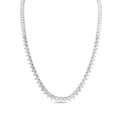 17CT ROUND BRILLIANT CUT 3-PRONG DIAMOND TENNIS NECKLACE IN 14KTWG