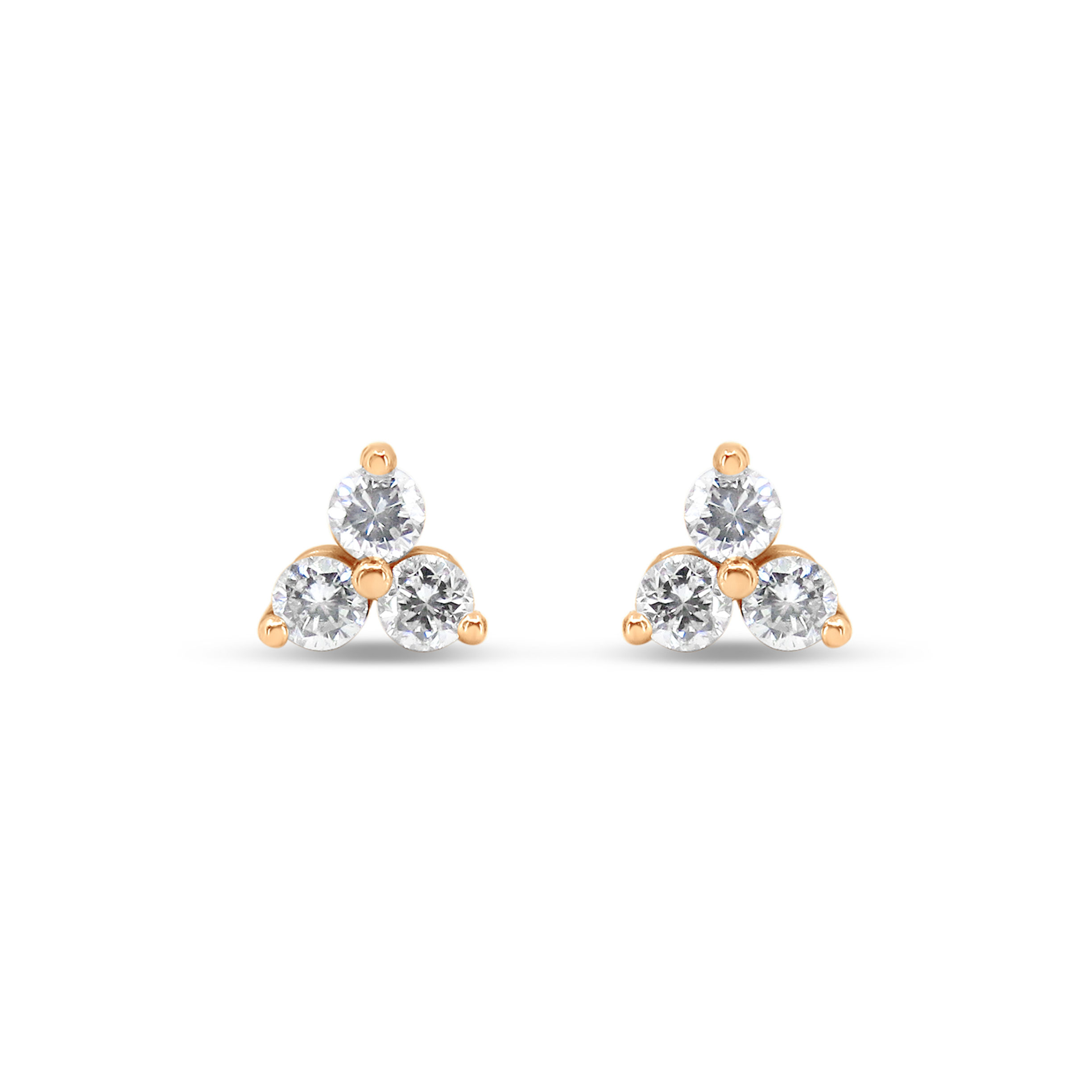 0.23CTTW. THREE-STONE DIAMOND STUD EARRINGS IN 14K ROSE GOLD
