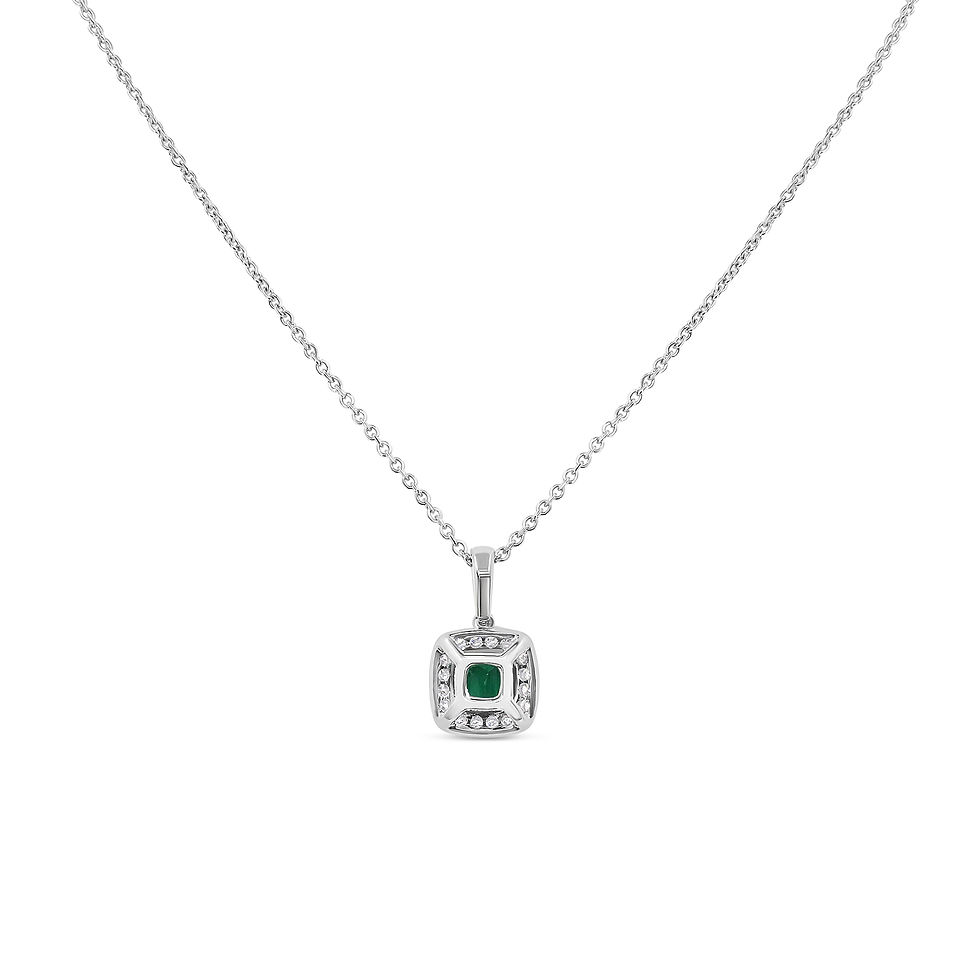 Thumbnail: COLOMBIAN STEP CUT EMERALD & DIAMOND HALO PENDANT NECKLACE 18KTWG 1.03CT EMERALD