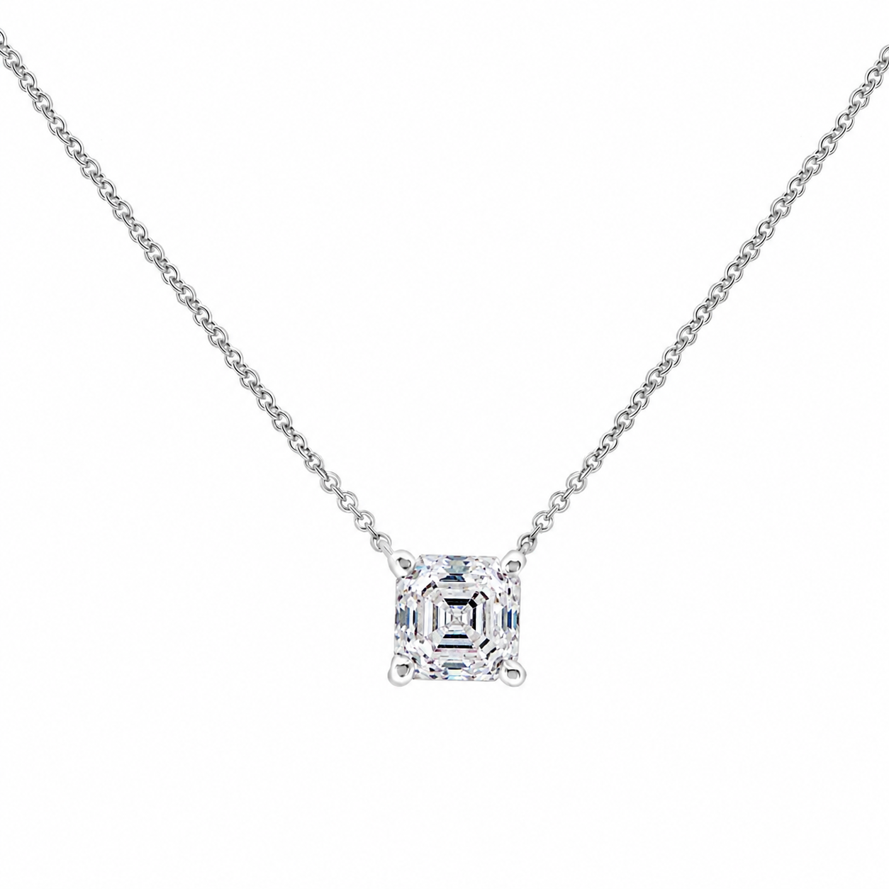 1.51CT ASSCHER CUT DIAMOND SOLITAIRE NECKLACE 18KTWG