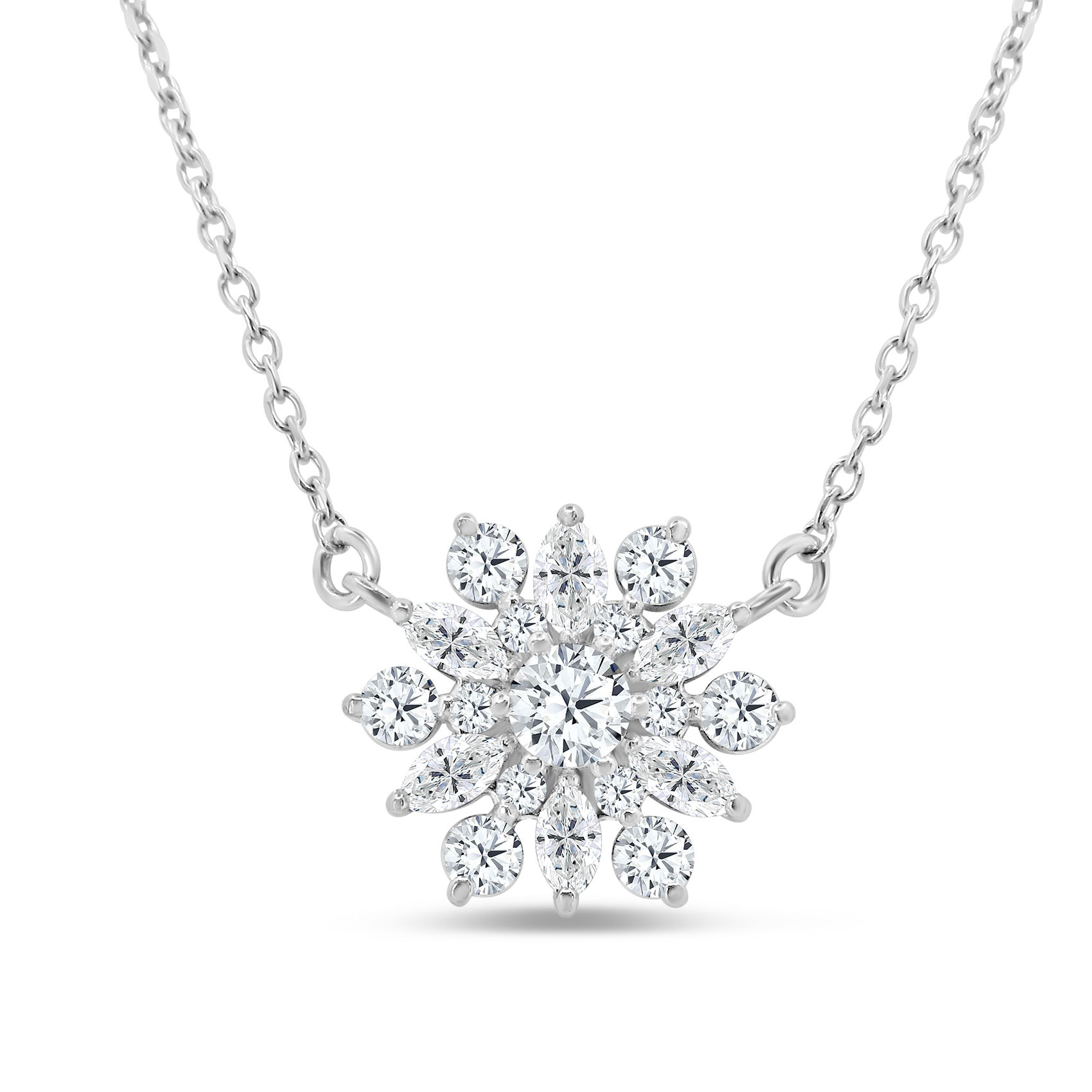 SNOWFLAKE DIAMOND CLUSTER PENDANT NECKLACE IN 14KTWG 0.64CTTW