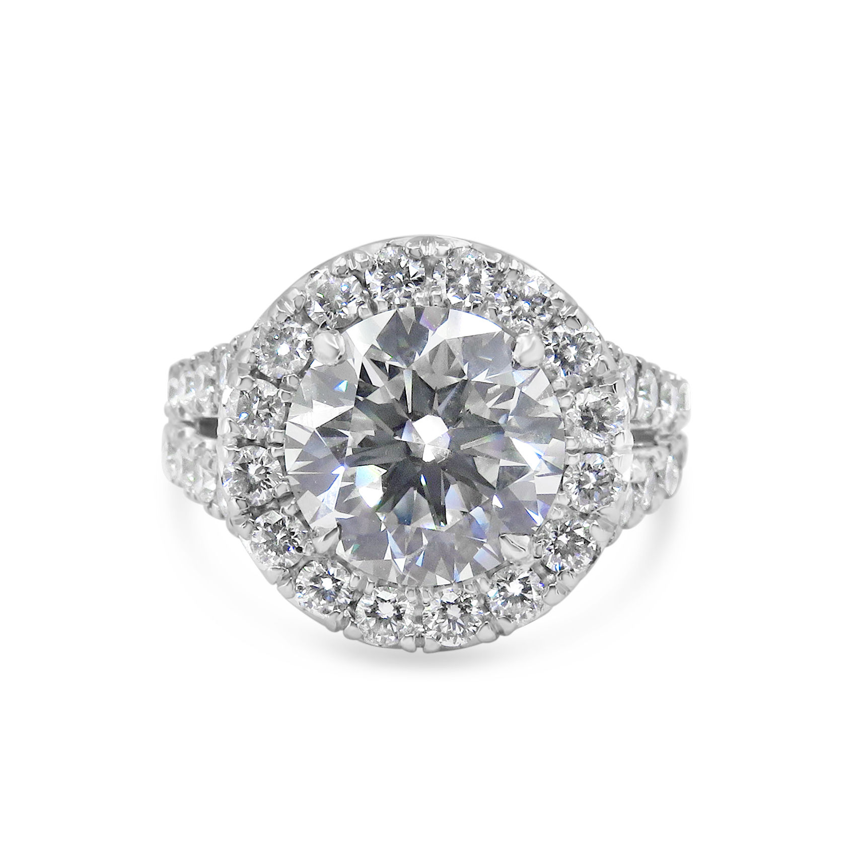 3.01CT ROUND BRILLIANT DIAMOND HALO SPLIT SHANK PLATINUM ENGAGAMENT RING