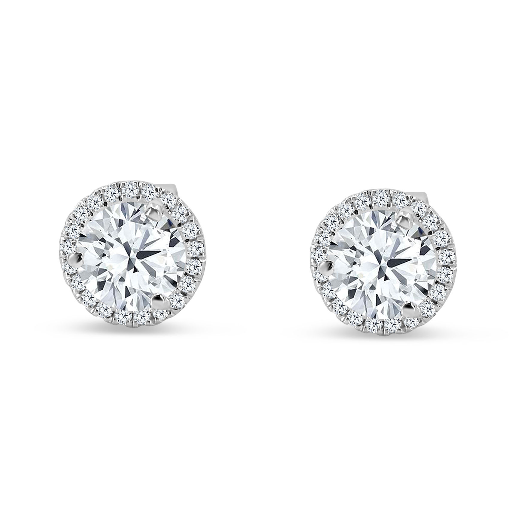 Close up Front View of Halo Diamond and White Gold Earrings