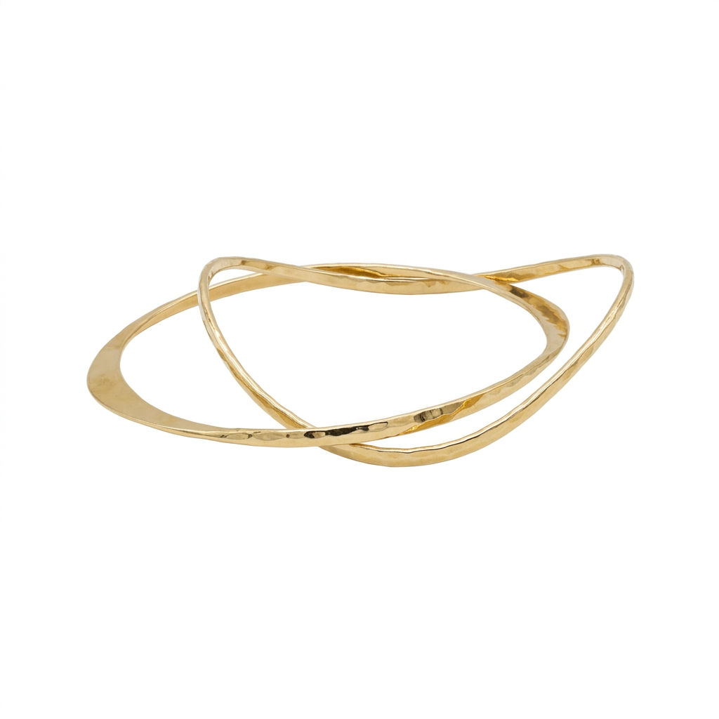 14K YELLOW GOLD HAMMERED FINISH BANGLES