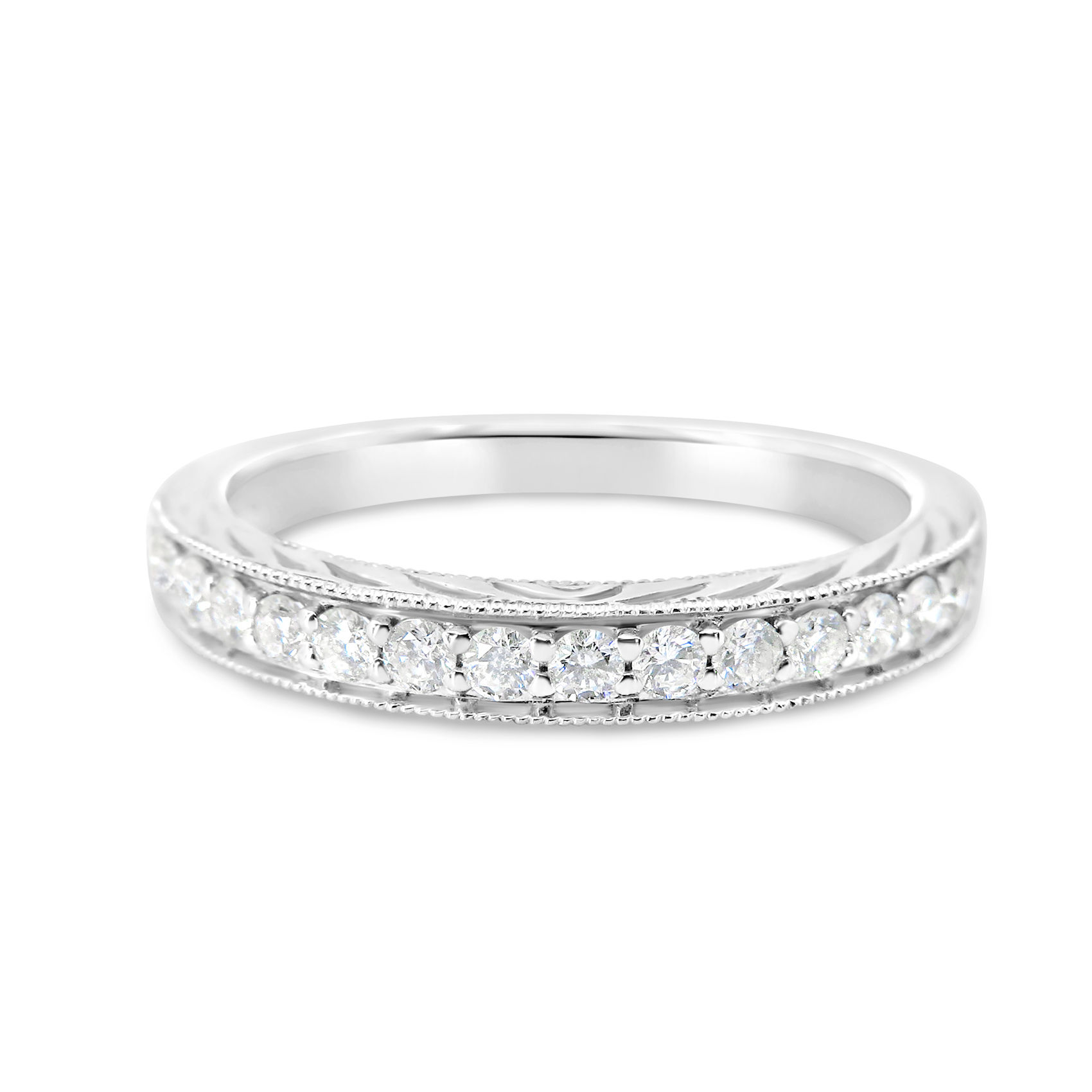 0.28CTTW FILIGREE WHITE GOLD DIAMOND WEDDING BAND