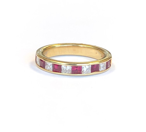 RUBY & DIAMOND YELLOW GOLD BAND | sfdiamondexchange