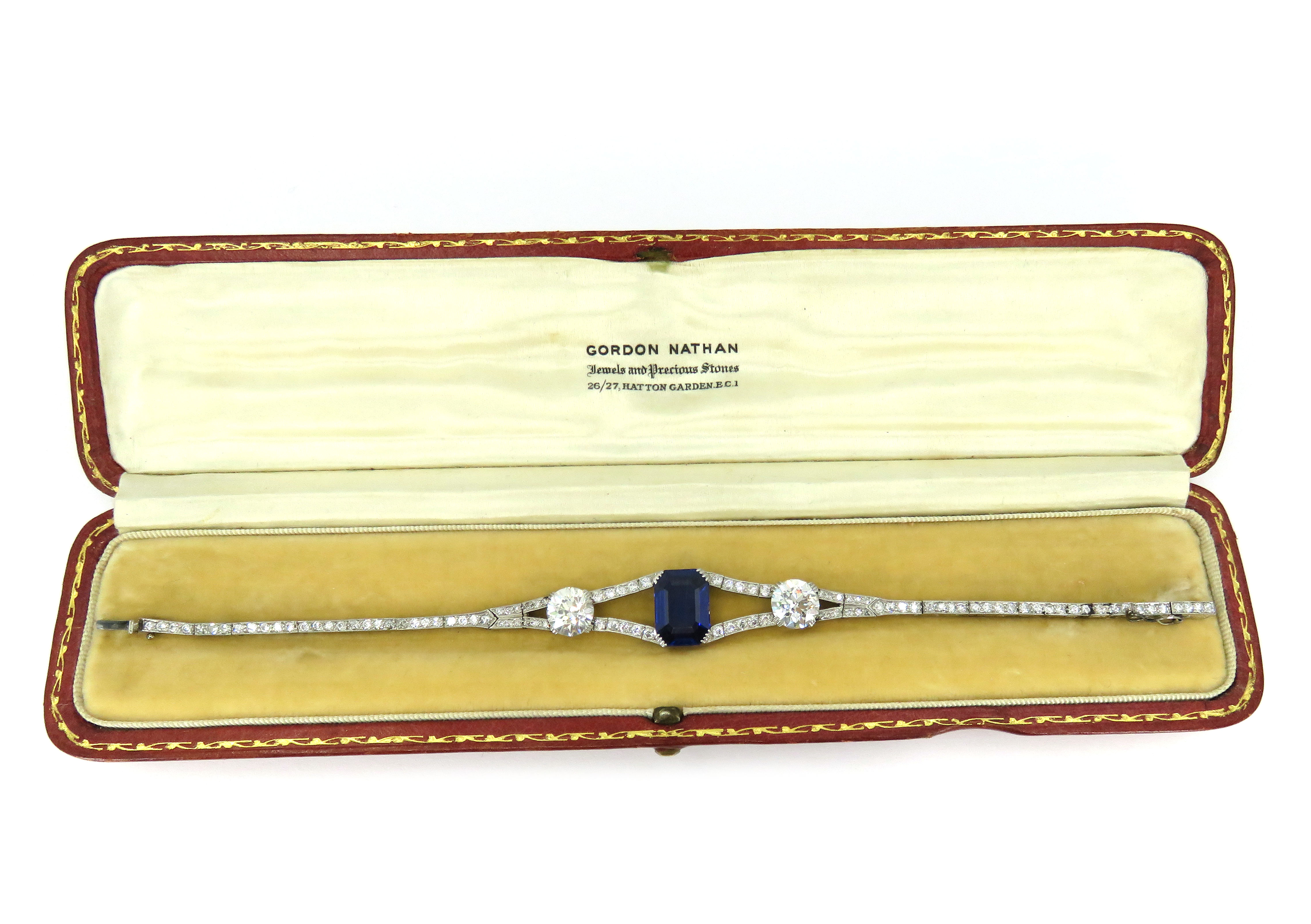 ANTIQUE PLATINUM SAPPHIRE AND OLD EURO DIAMOND ART DECO BRACELET