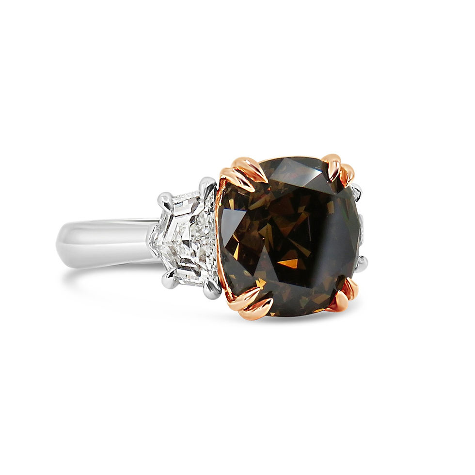 Thumbnail: FANCY ORANGY BROWN CUSHION CUT DIAMOND & CADILLAC SIDES 18KRG & 950PLAT 4.50CT