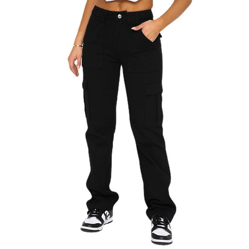 Thumbnail: Fashionable Women's Loose Fit Denim Pants with Pockets