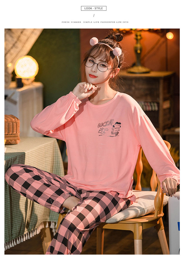 Thumbnail: Cute Cartoon Print Long-Sleeved Women's Pajama Set