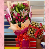 Stargazer and Roses Bouquet with Big Box Ferrero Rocher Chocolate