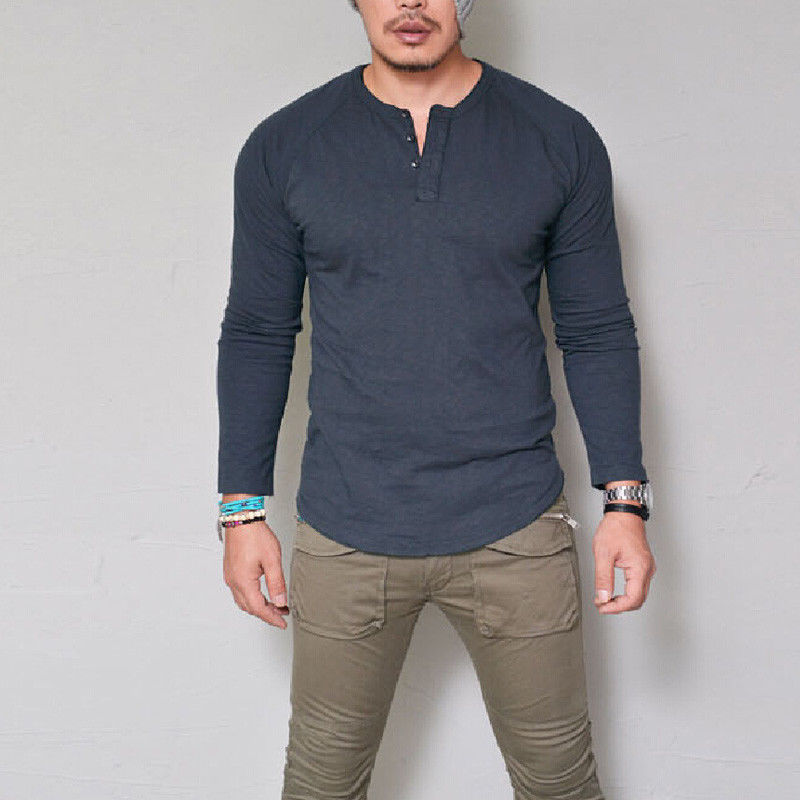 Thumbnail: Mens Round Neck Long Sleeve Cotton T-Shirt