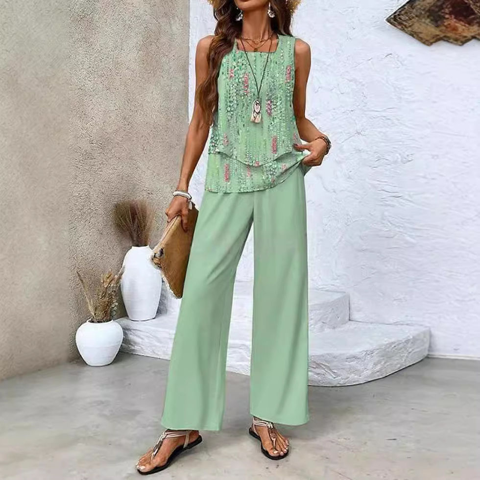 Thumbnail: Womens Sleeveless Double Layer Vest and Pants Printed Set