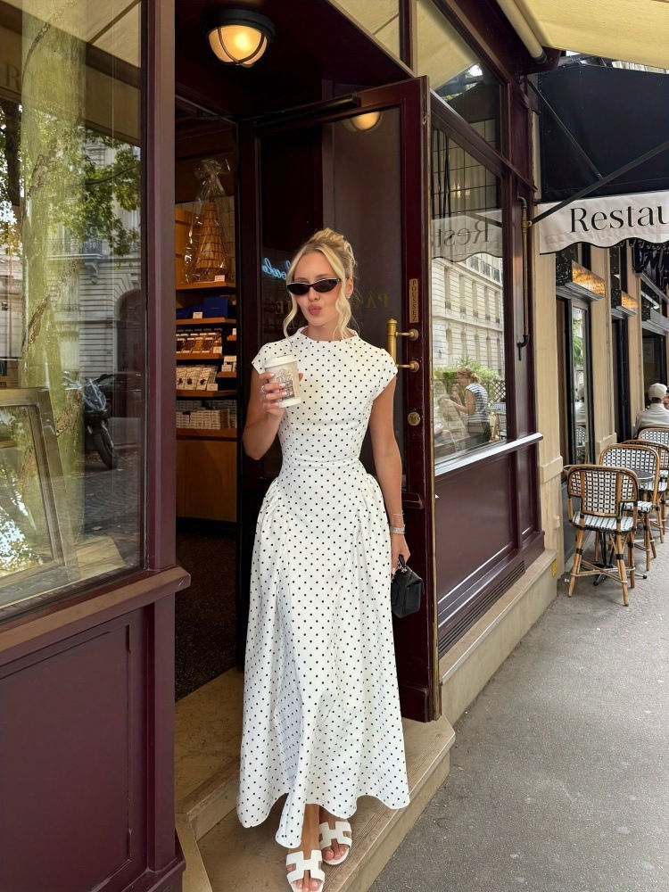 Thumbnail: Retro Polka Dot A-Line Short Sleeve Dress