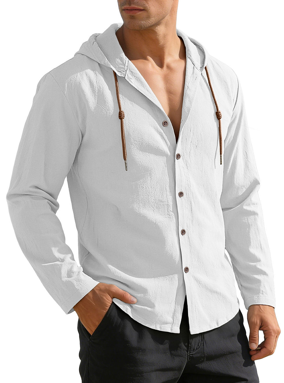Thumbnail: Mens Casual Cotton Hooded Shirt
