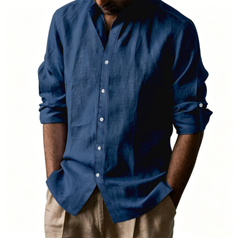 Thumbnail: Mens Breathable Linen Henley Shirt