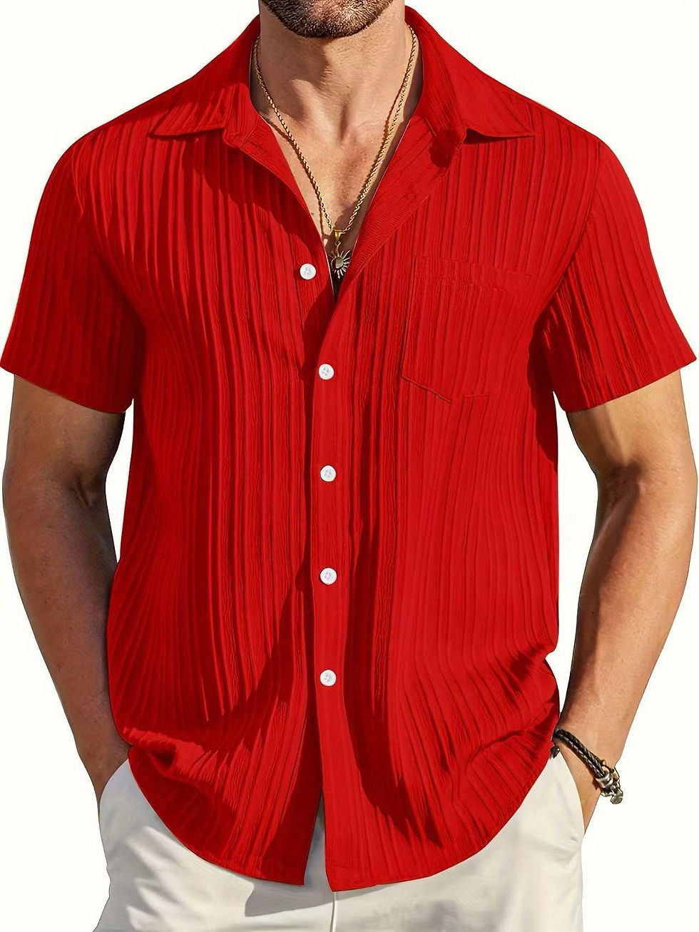 Thumbnail: Mens Fashion Short Sleeve Striped Shirt