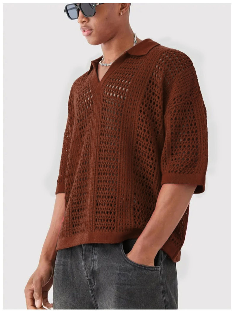 Thumbnail: Men's Lightweight Knitted Short Sleeve Polo Shirt Casual Solid Top