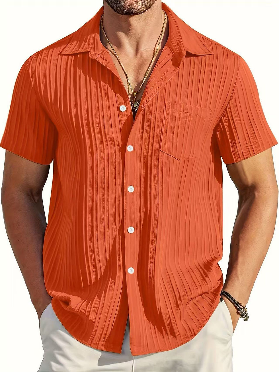 Thumbnail: Mens Fashion Short Sleeve Striped Shirt