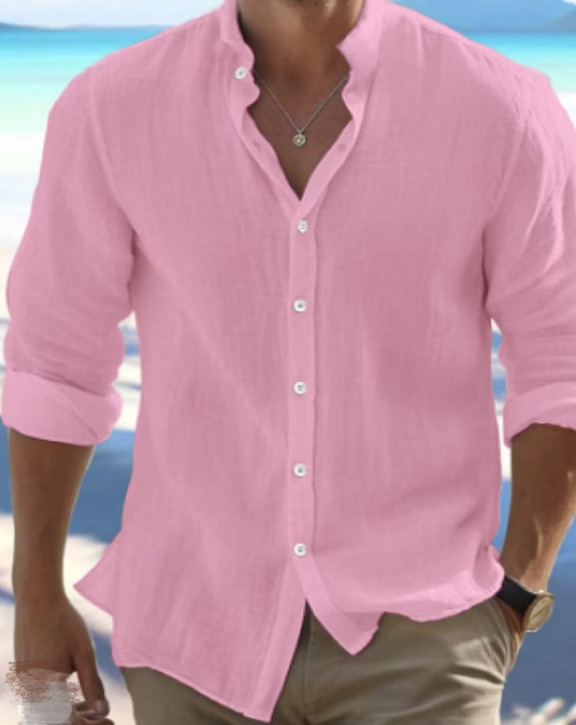 Thumbnail: Men Linen Button Down Shirt Long Sleeve