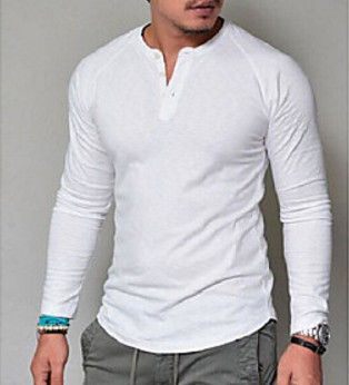 Thumbnail: Mens Round Neck Long Sleeve Cotton T-Shirt