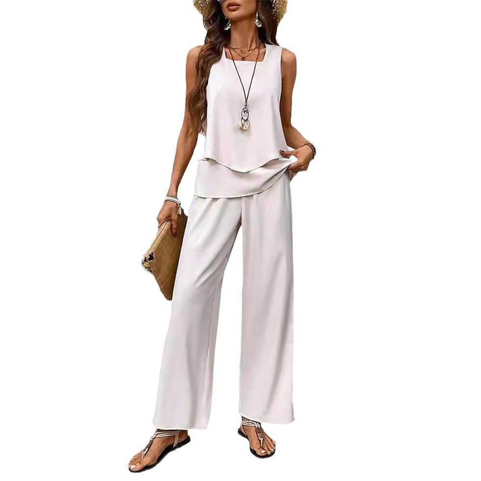 Thumbnail: Womens Sleeveless Double Layer Vest and Pants Printed Set