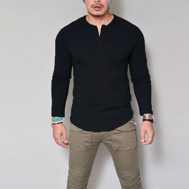Thumbnail: Mens Round Neck Long Sleeve Cotton T-Shirt