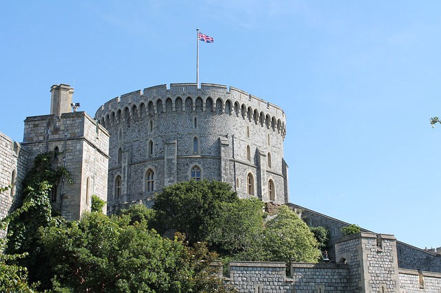 Photo of Windsor Castle round tower housing the Royal Archives in blog post about British Royal Household staff and tradesmen by yourfamilygenealogist.com
