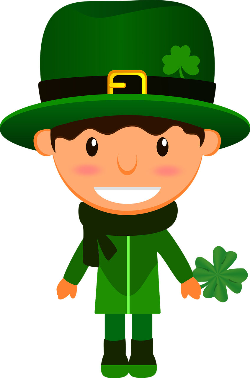 Graphic of Irish boy holding a shamrock. From Pixabay.com.