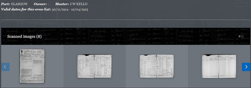 Picture of scanned images when searching for an individual or vessel. From the UK National Maritime Museum.