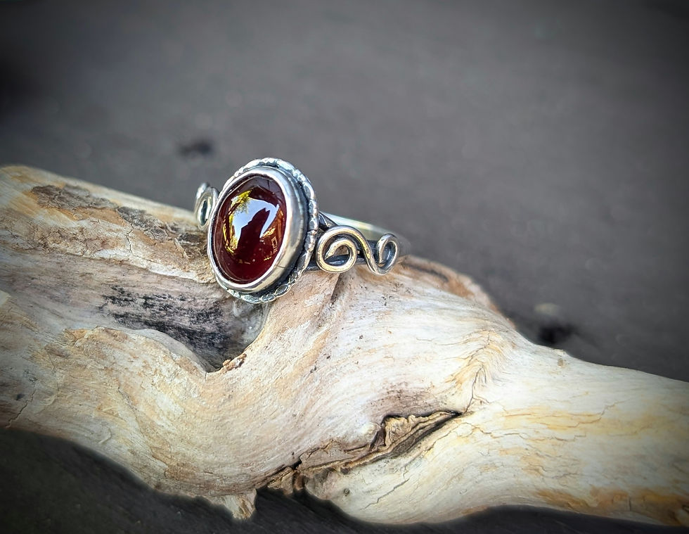Thumbnail: Red Garnet and sterling silver ring size P