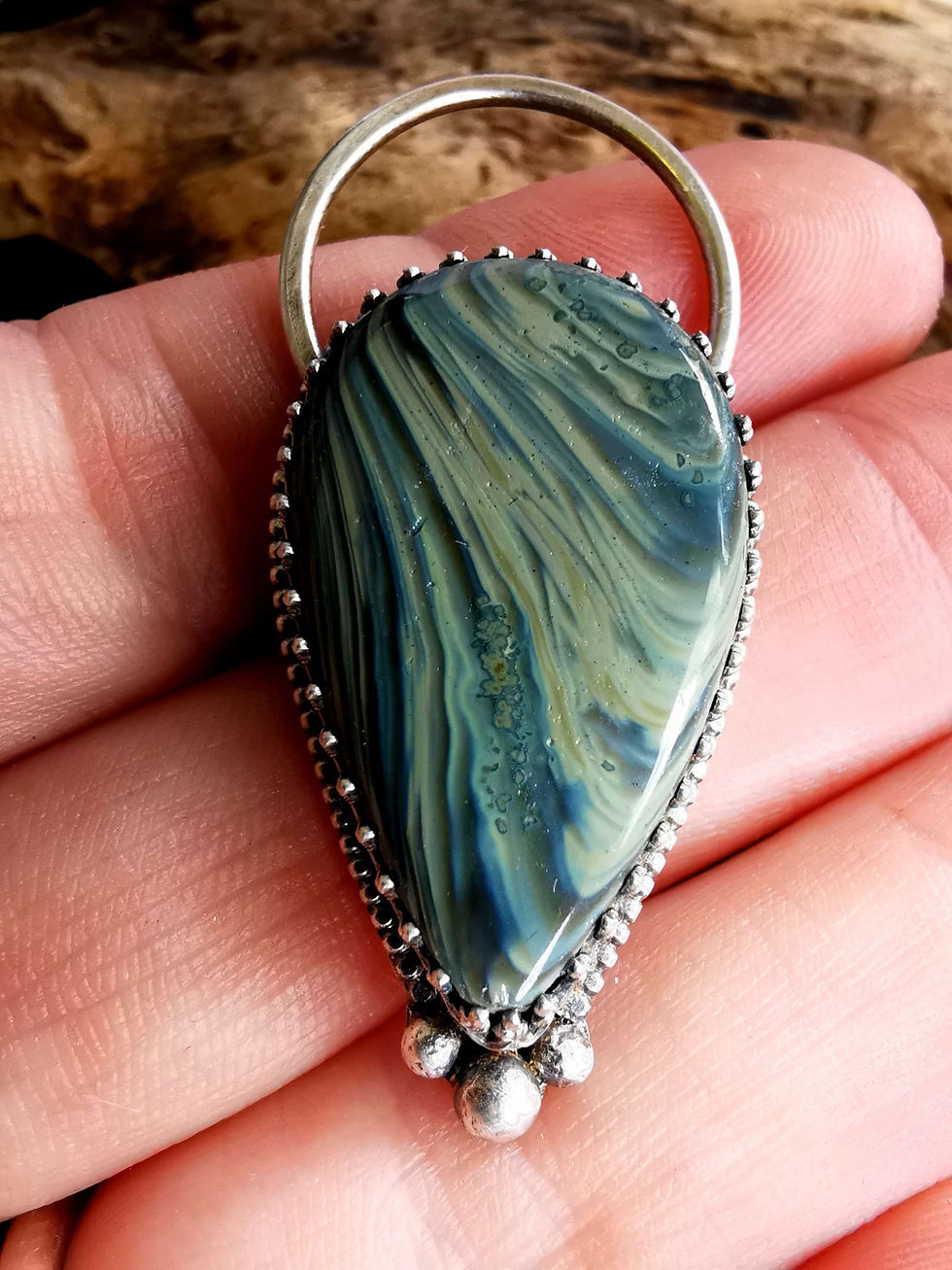 Thumbnail: Hand cut shropshire stone in sterling silver 