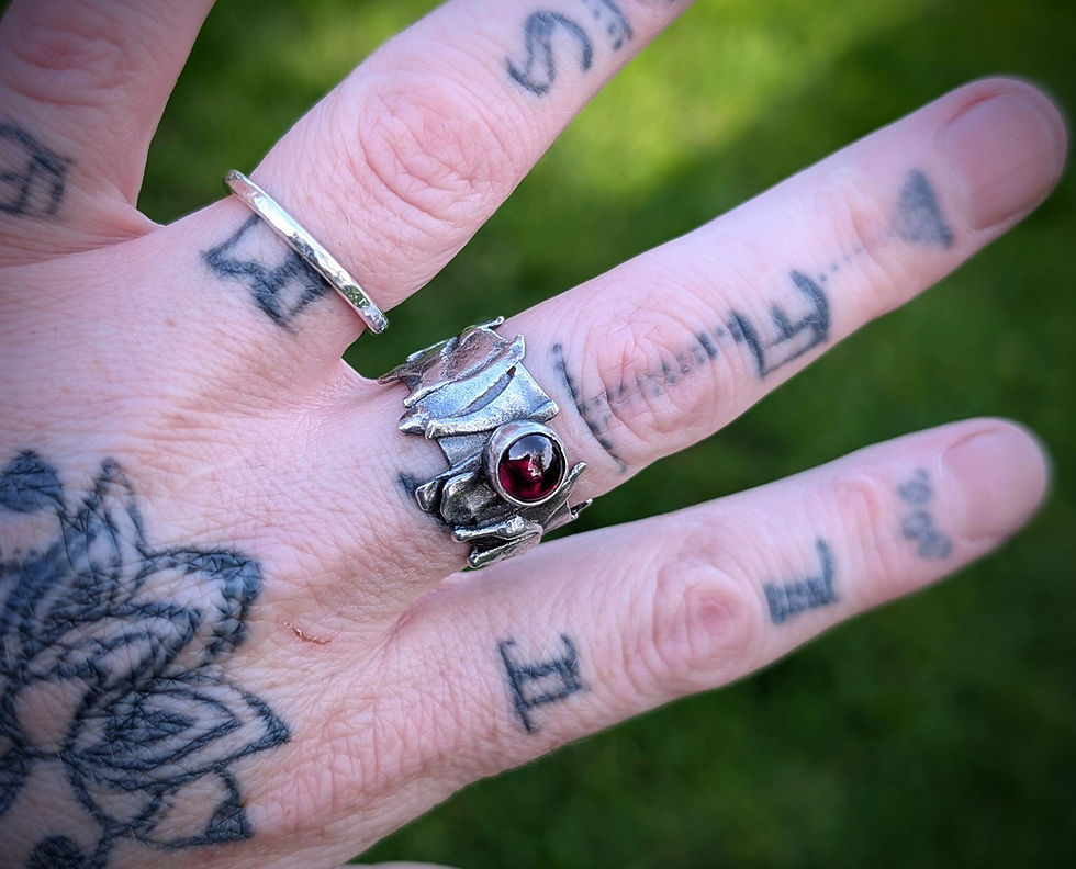 Thumbnail: Red garnet and sterling silver ring size P plus