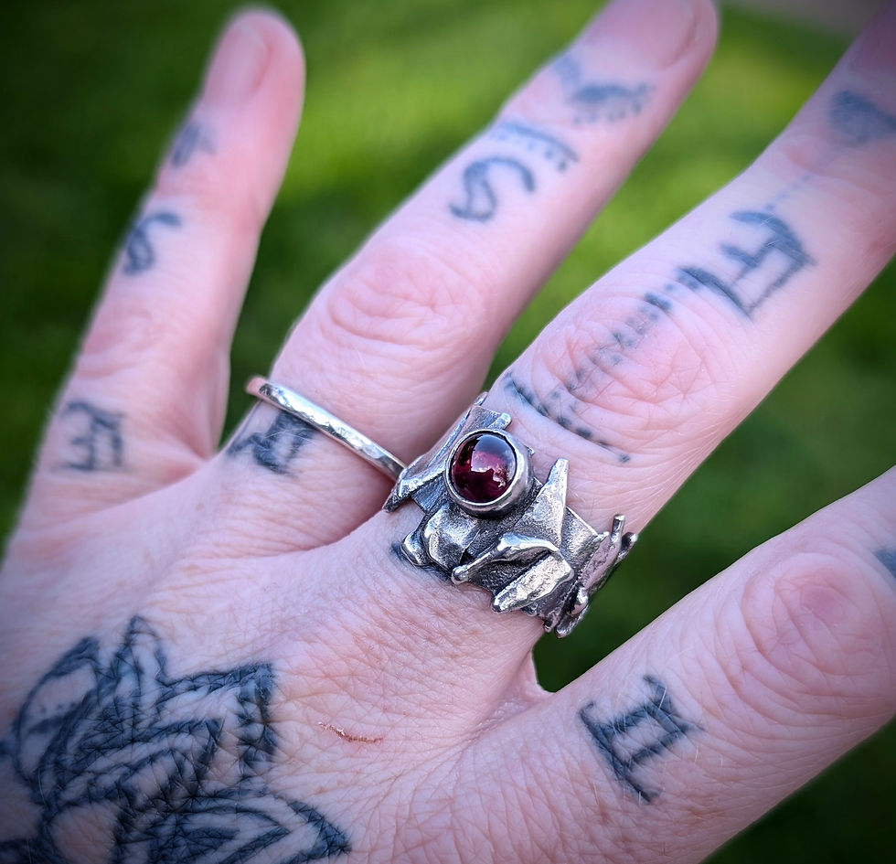 Thumbnail: Red garnet and sterling silver ring size P plus