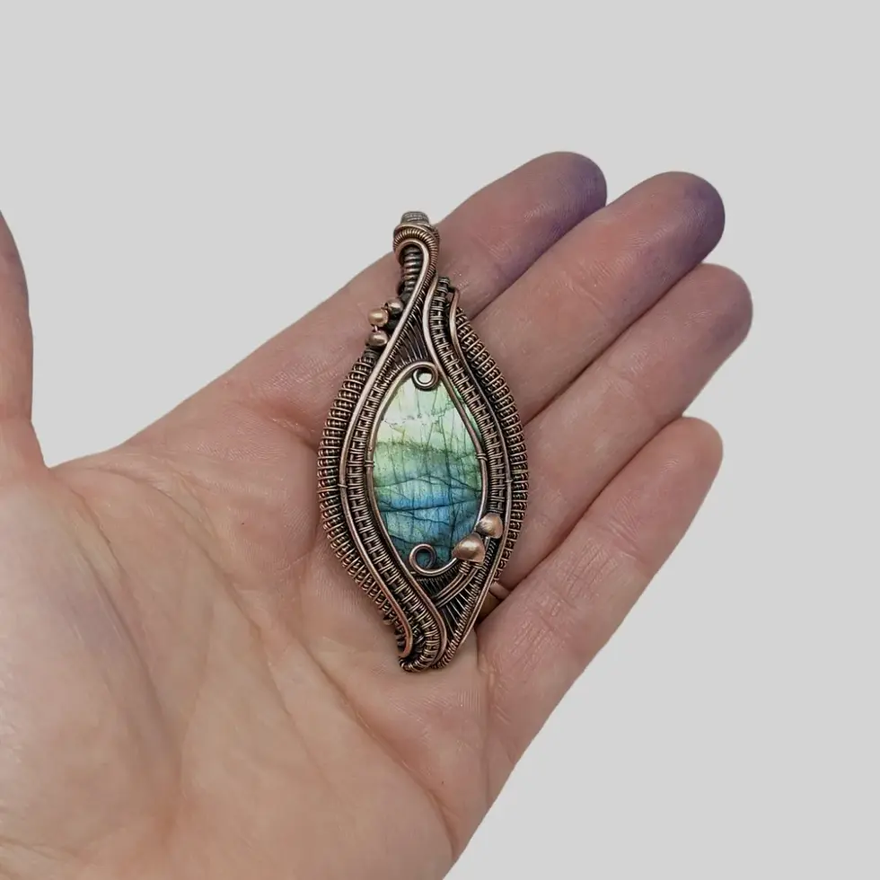 Thumbnail: Labradorite and copper mushroom pendant