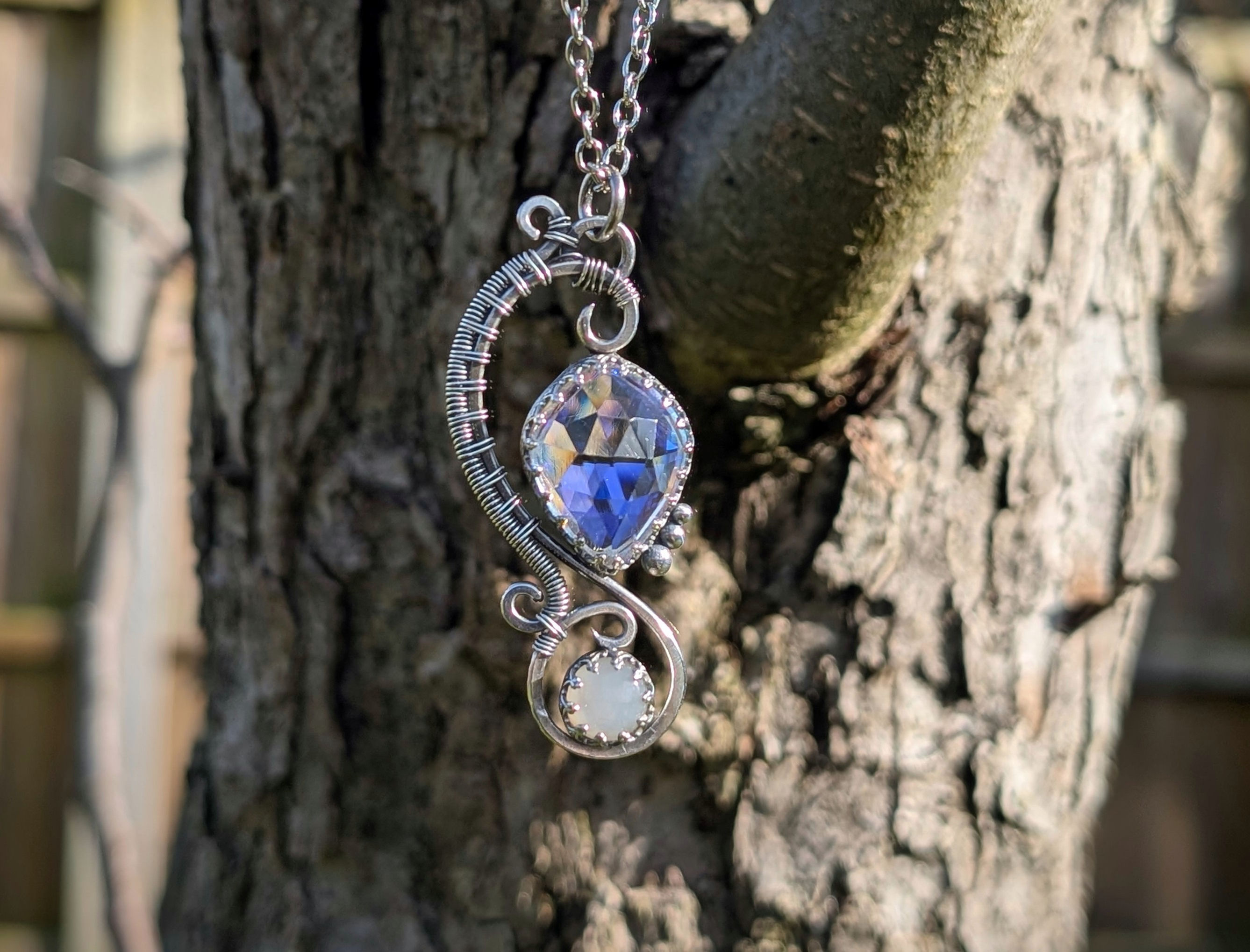 Aura quartz and chalcedony in sterling silver