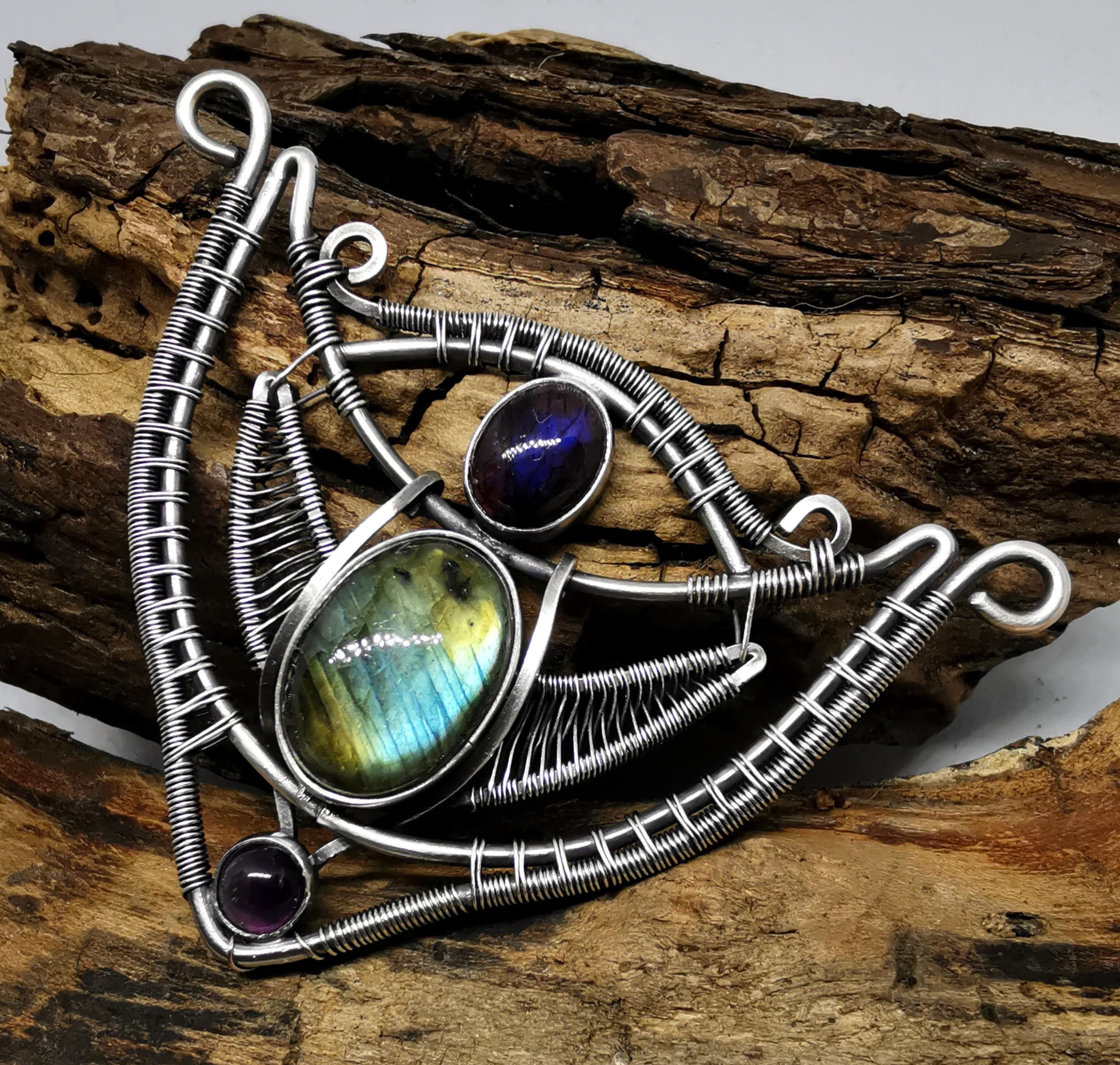 Labradorite and Amethyst in Sterling Silver and silver fill.