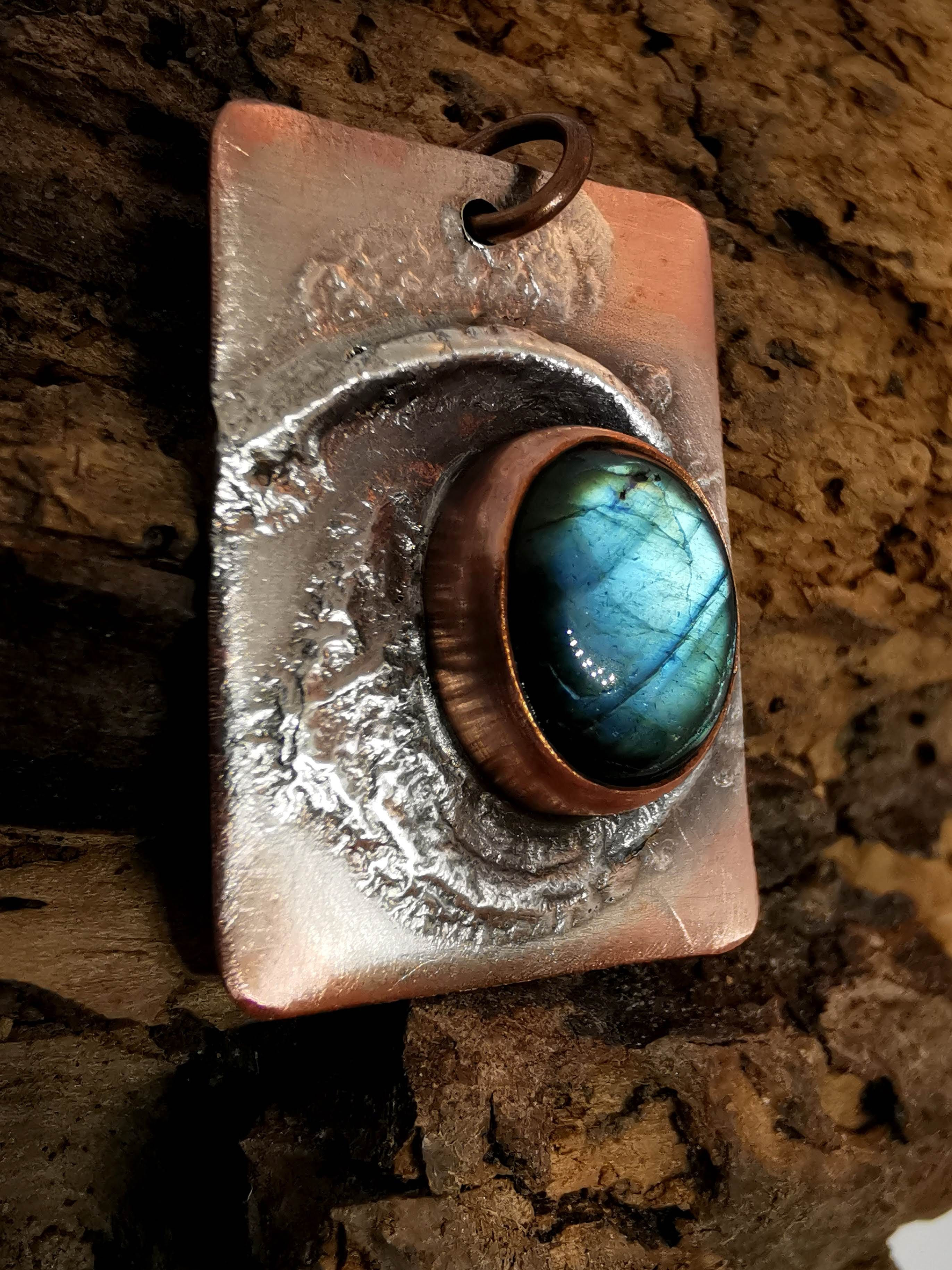 Reticulated Silver on Copper with Labradorite.