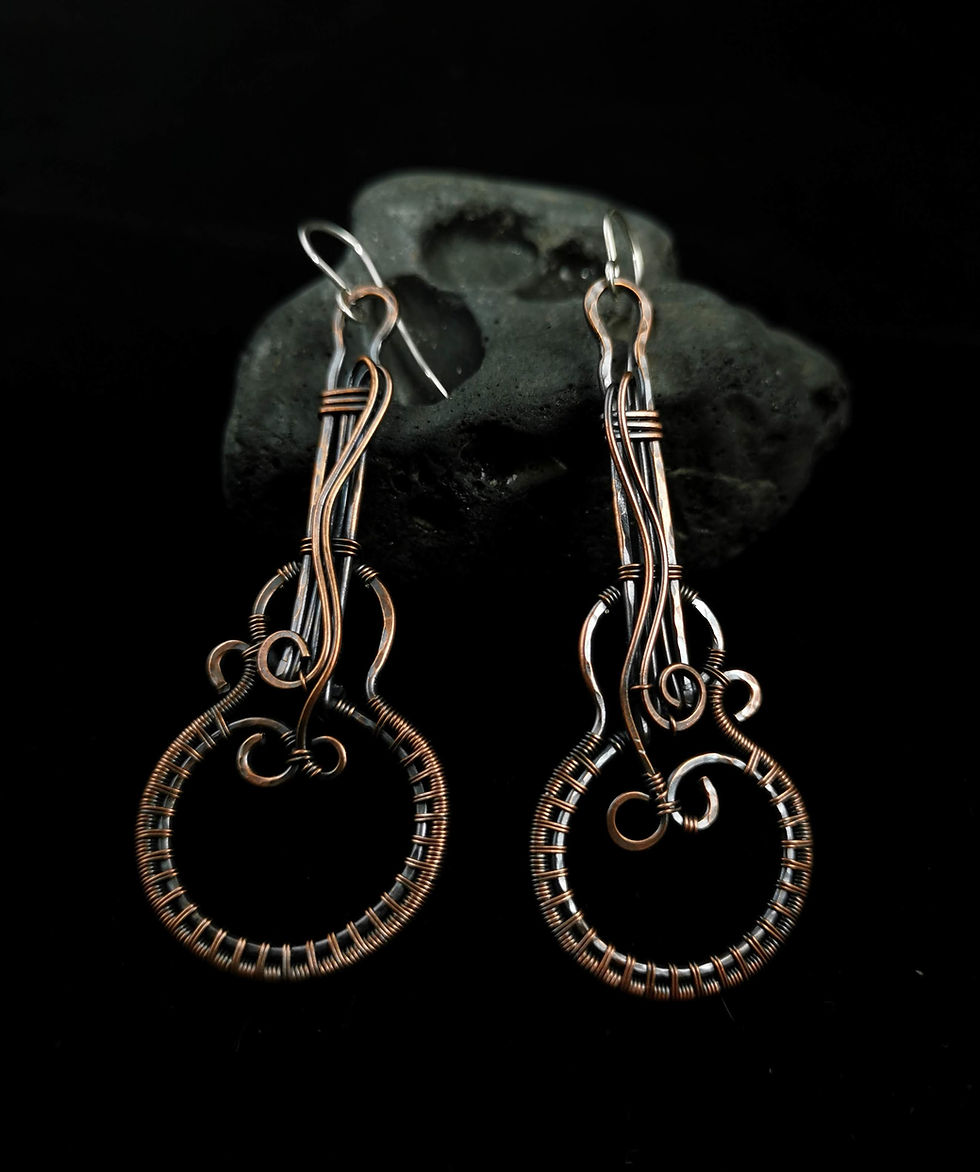 Thumbnail: Copper and sterling silver Guitar earrings