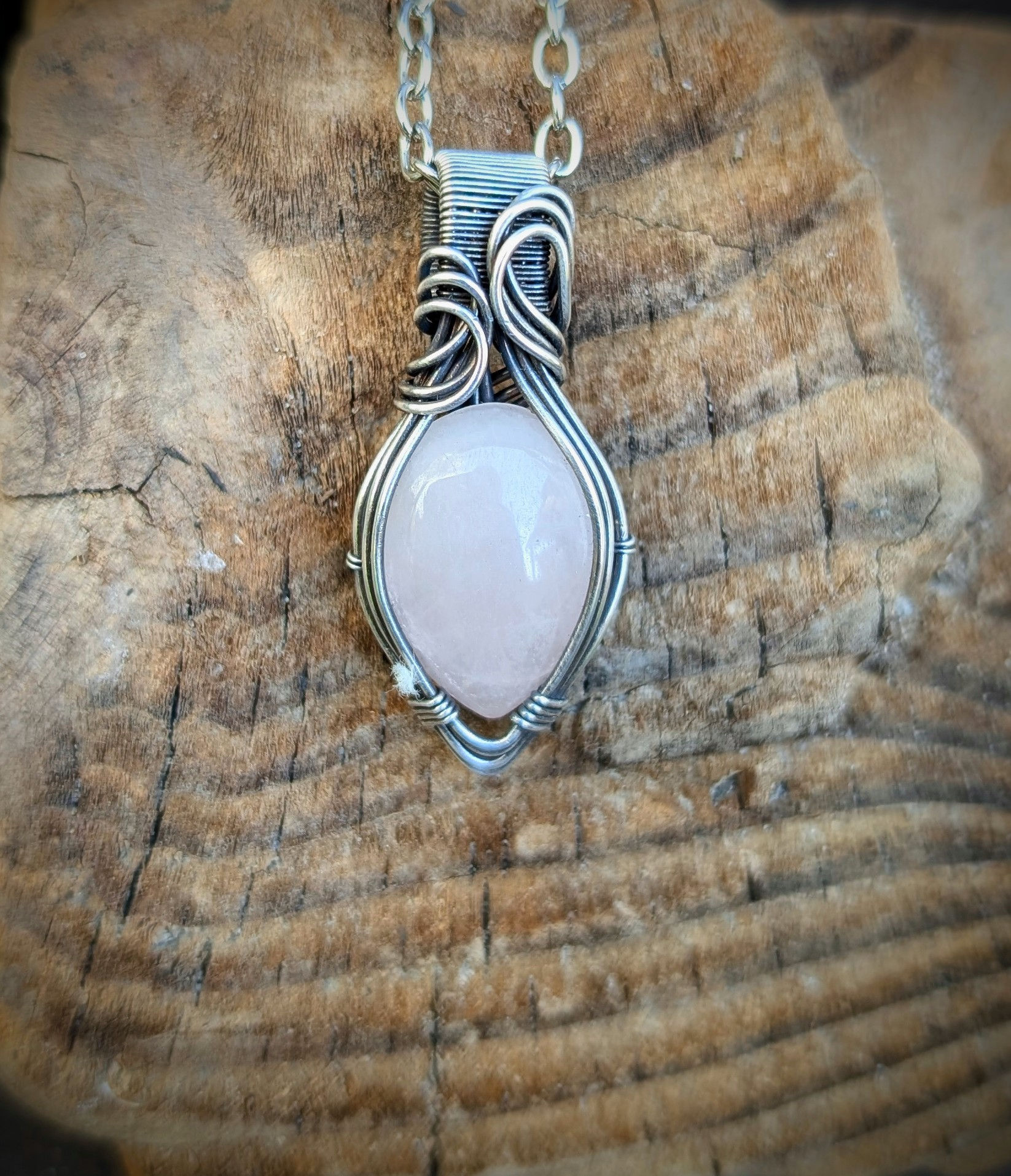 Rose quartz in sterling silver fill, mini pendant