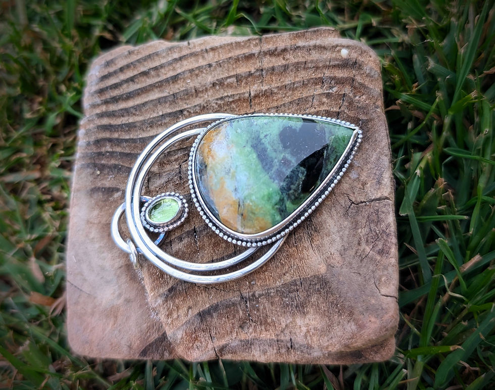 Thumbnail: Chrome chalcedony and peridot in sterling silver 