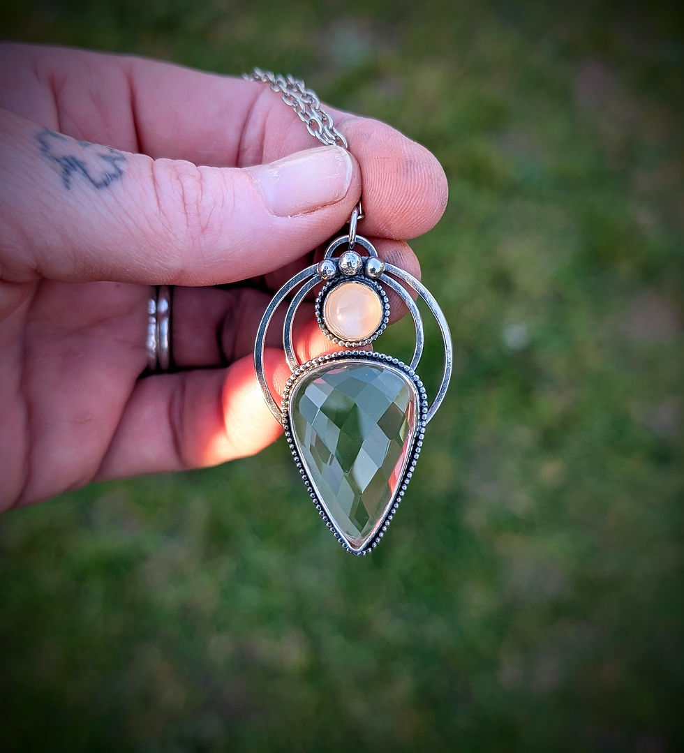 Thumbnail: Clear faceted quartz and onyx in sterling silver 
