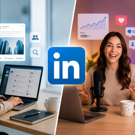 Corporate professional and content creator representing LinkedIn's shift from job searching to personal branding.