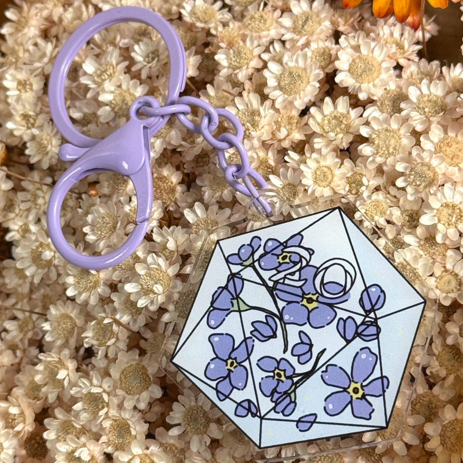 D20 Acrylic Keyring | Forget-Me-Not
